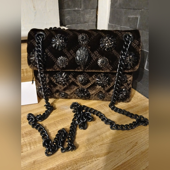 Kurt Geiger NWT Brown Velvet Embelished Kensington W/Dustbag - Picture 3 of 9